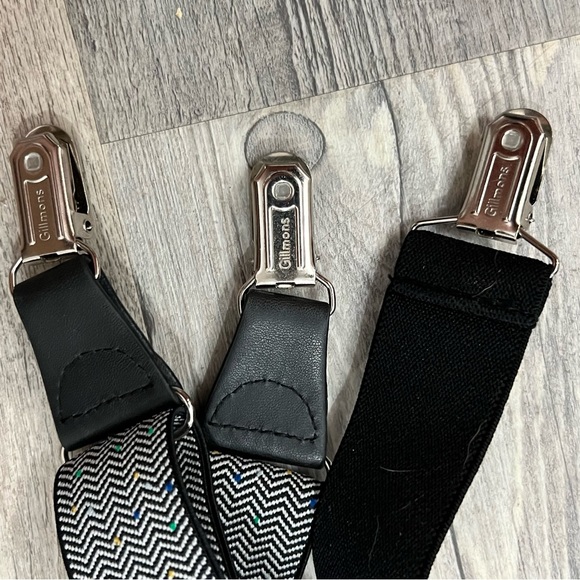 Gilman’s Men’s Suspenders Braces Gray& Black Herringbone Pattern Black Leather - Picture 2 of 3